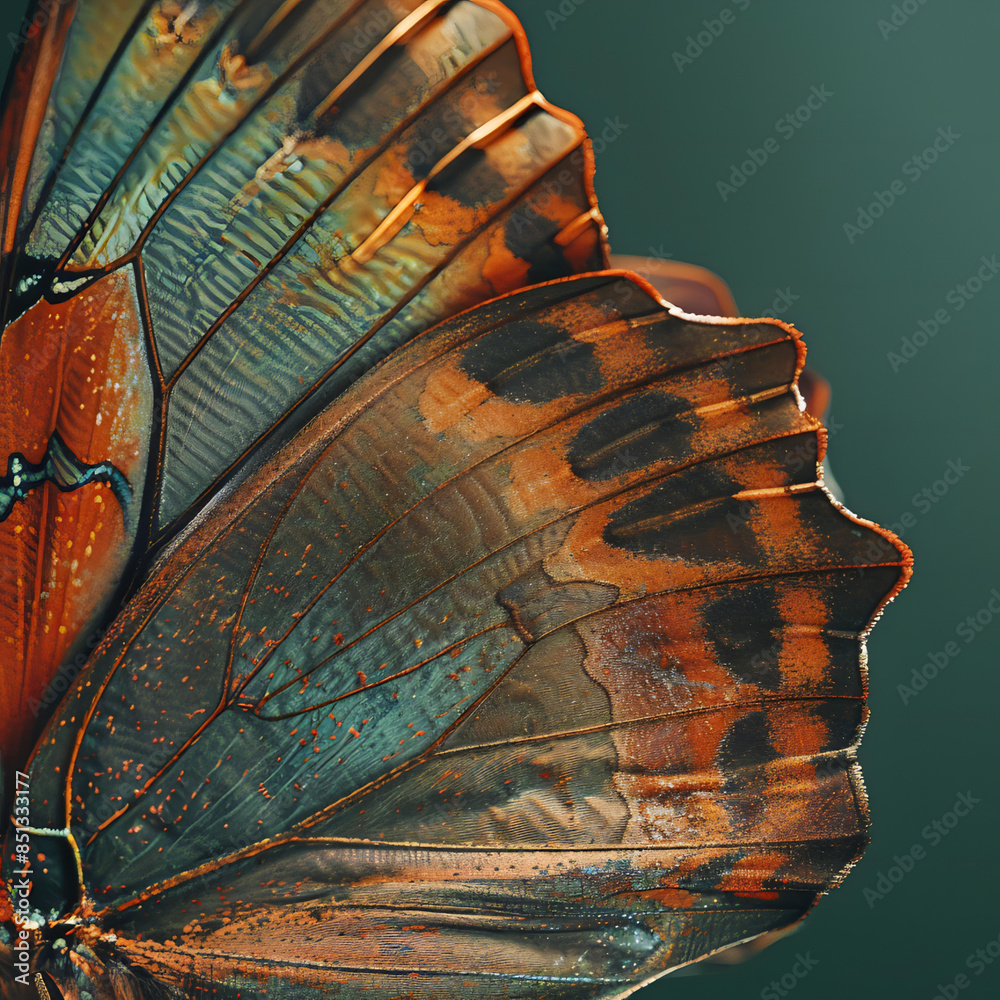 A butterfly with closeup wings and gold wings A butterfly with closeup wings and gold wings