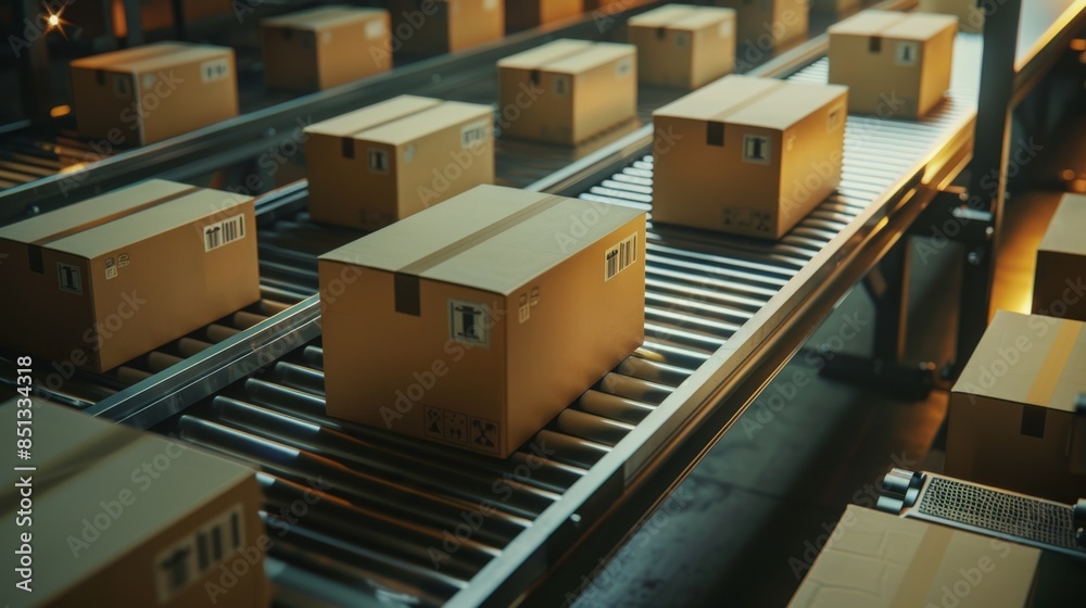 The cardboard boxes on conveyor The cardboard boxes on conveyor