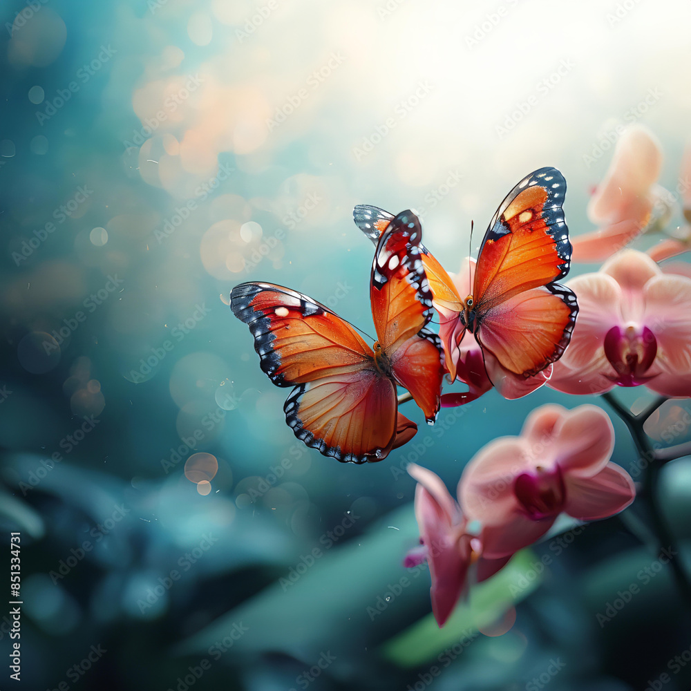 Fototapeta premium Abstract nature spring Background spring flower and butterfly