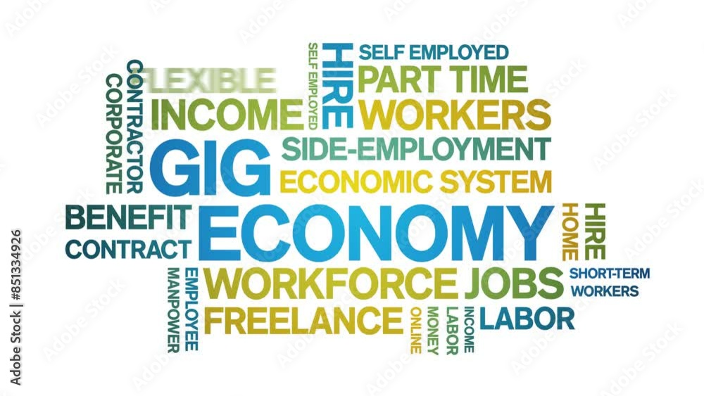Gig Economy animated word cloud;text design animation tag kinetic typography seamless loop. Gig Economy animated word cloud;text design animation tag kinetic typography seamless loop.