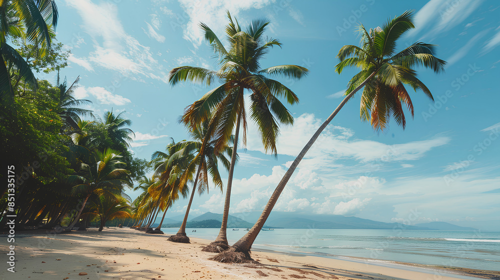 Obraz premium panorama of tropical beach with coconut palm trees