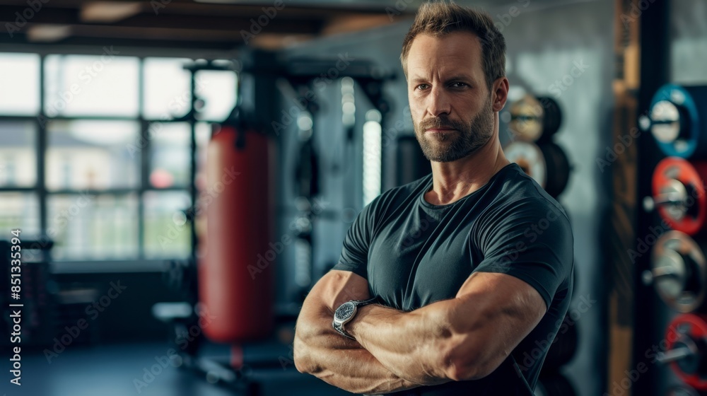Obraz premium The muscular man in gym