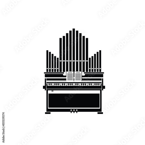 Musical instrument logo illustration, pipe organ piano silhouette suitable for music stores and communities	