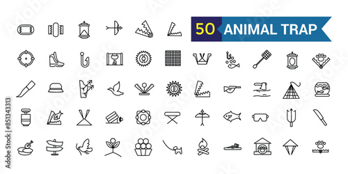 Animal trap icons set. Outline set of animal trap vector icons for ui design. Outline icon collection. Editable stroke.