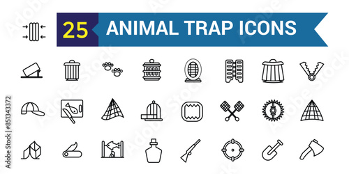 Animal trap icons set. Outline set of animal trap vector icons for ui design. Outline icon collection. Editable stroke.