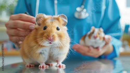 Caring Veterinarian Examining Hamster with Stethoscope in Bright Pet Health Clinic