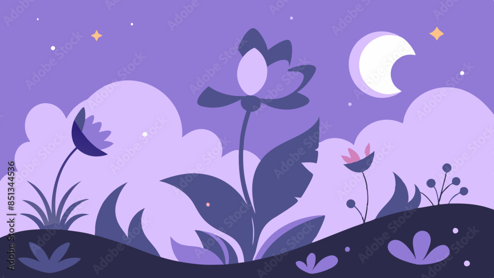 Fototapeta premium Flowers and leaves in a flat design, showcasing vibrant colors and intricate patterns.