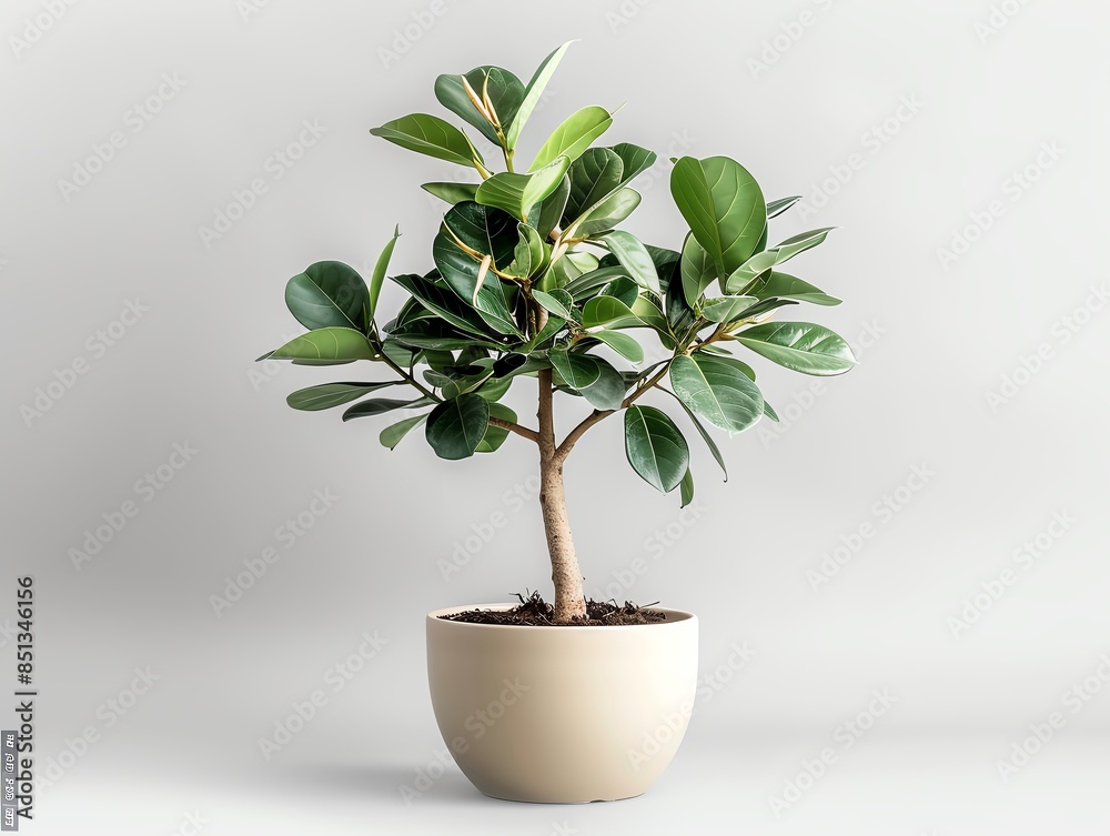 A modern potted ficus elastica in a minimalist pot, elegant design, isolated on white background A modern potted ficus elastica in a minimalist pot, elegant design, isolated on white background
