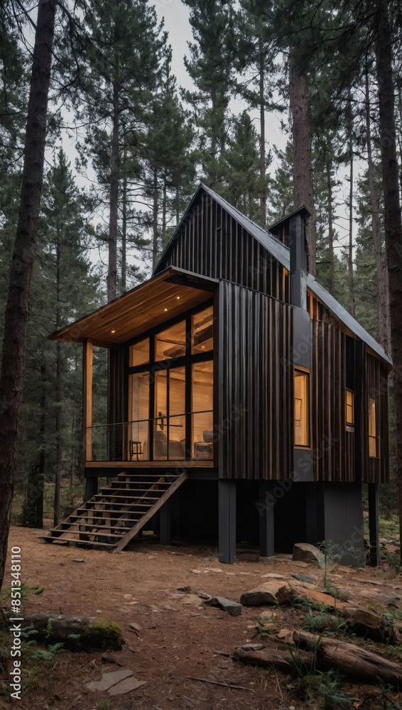 Modern barnhouse, small wooden house, metal roof, forest. Modern barnhouse, small wooden house, metal roof, forest.
