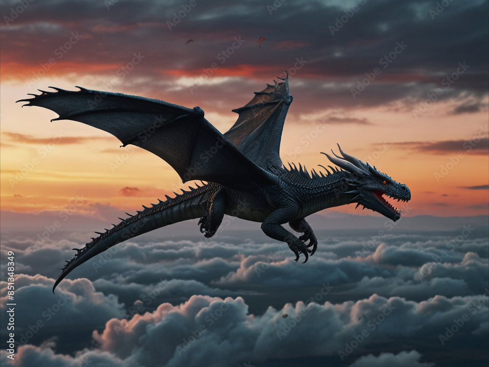 Fototapeta premium tyrannosaurus rex dinosaur,dragon in the night sky,dragon in the sky,wild boar in the desert