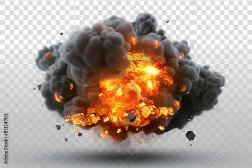 Huge burst of flames and black smoke in a fireball. Generative Ai