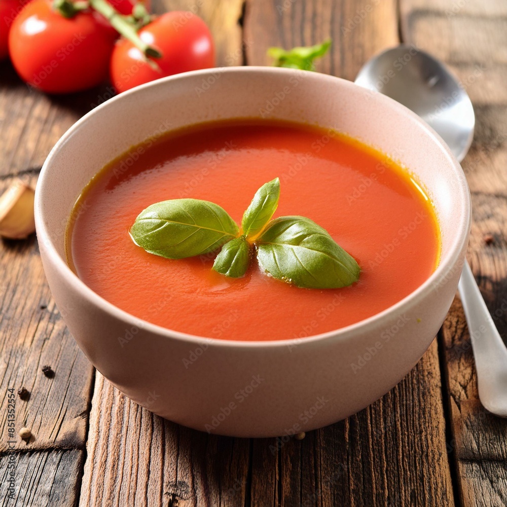Healthy tomato soup in bowl Healthy tomato soup in bowl