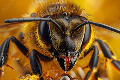 Macro picture of bee in her nest making honey © Matija
