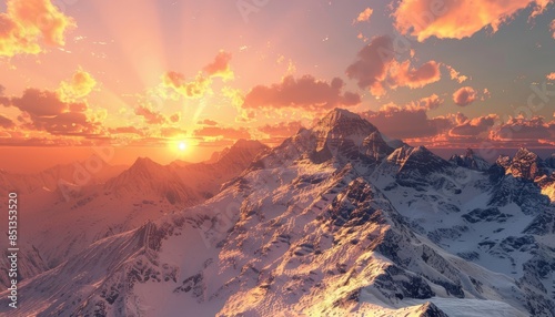 Breathtaking sunset over mountains on a sunny day captured in high quality image