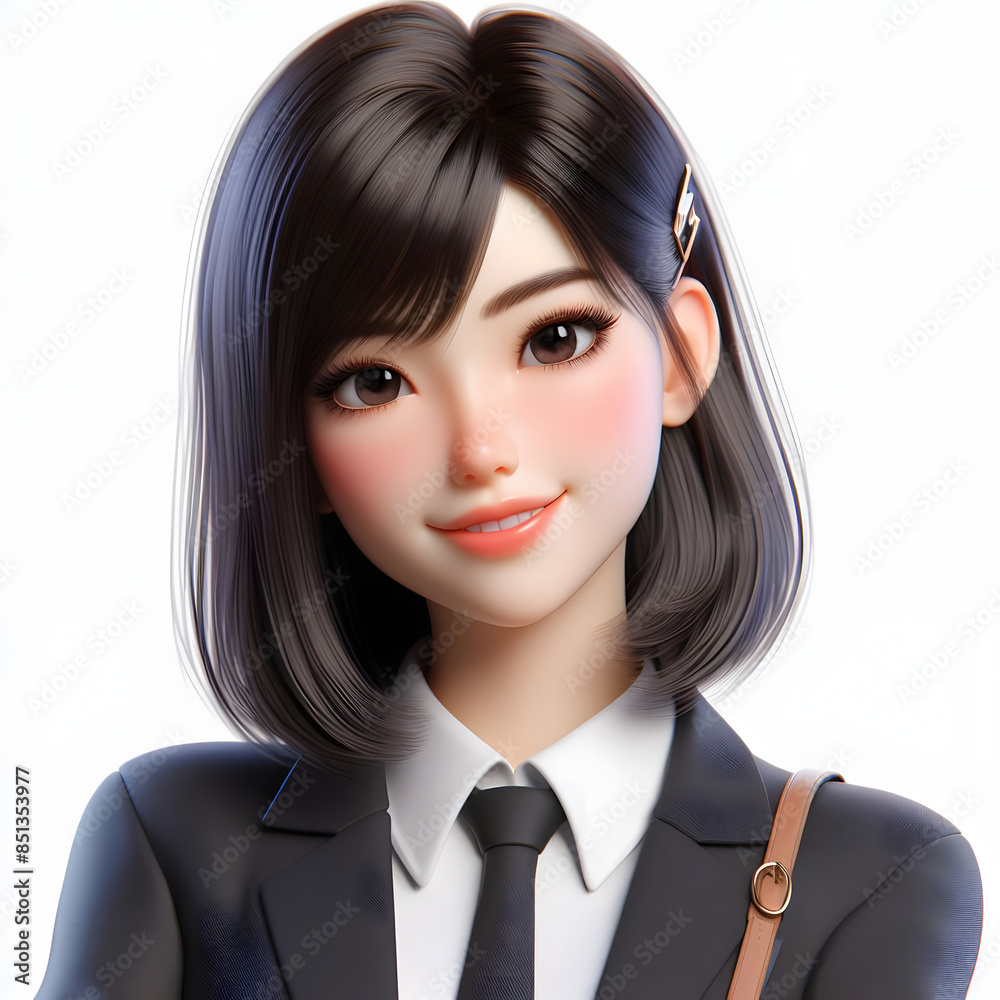3D Rendering of Happy Asian Businesswoman with Glasses in Professional Attire 3D Rendering of Happy Asian Businesswoman with Glasses in Professional Attire
