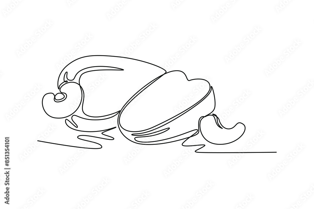 Single one line drawing of whole and half sliced healthy organic cashew apple for orchard logo identity. Fresh Brazil caju fruitage garden icon. Continuous line draw design graphic vector illustration Single one line drawing of whole and half sliced healthy organic cashew apple for orchard logo identity. Fresh Brazil caju fruitage garden icon. Continuous line draw design graphic vector illustration
