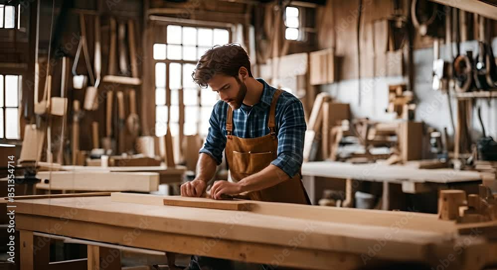 Carpenter in a carpentry workshop. Carpenter in a carpentry workshop.