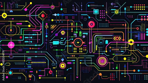 Abstract tech diagram in vibrant colors