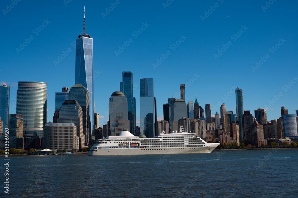 Obraz premium New York, United States. Panorama view of New York city skyline in Midtown Manhattan. USA, NYC, NY, Manhattan. American big city. Lower Manhattan skyline. New York from New Jersey.