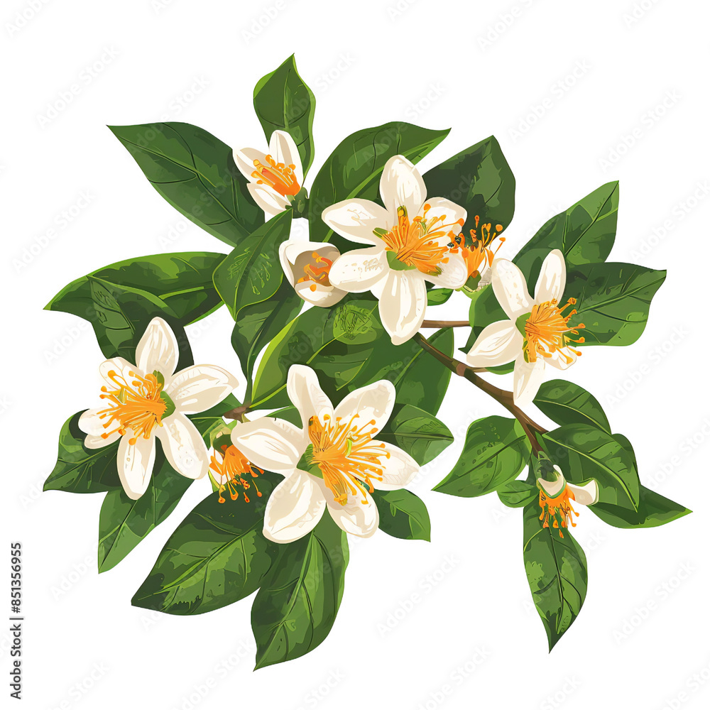 Obraz premium White Jasmin flower with green leaves on white background
