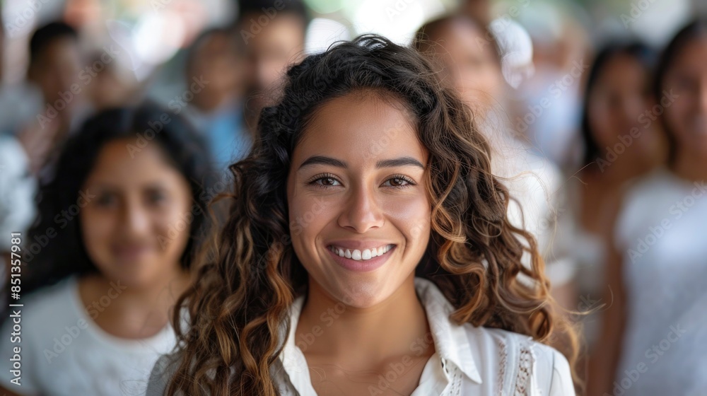 Fototapeta premium Woman smiling in a crowd