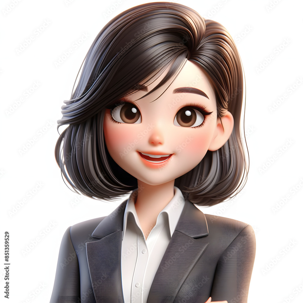3D Rendering of Happy Asian Businesswoman with Glasses in Professional Attire 3D Rendering of Happy Asian Businesswoman with Glasses in Professional Attire