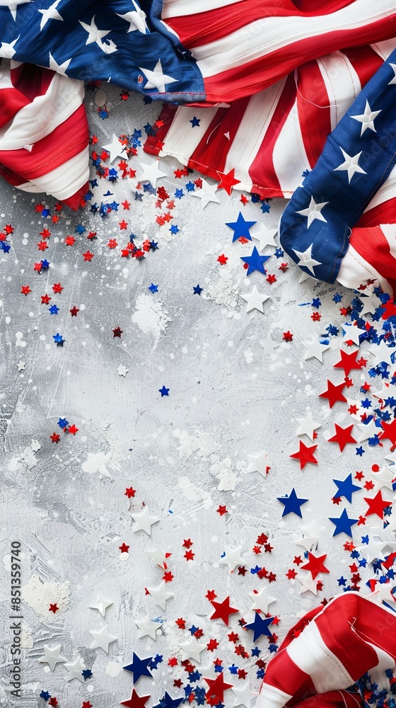 Obraz premium Festive Flowing American Flags with Stars Background