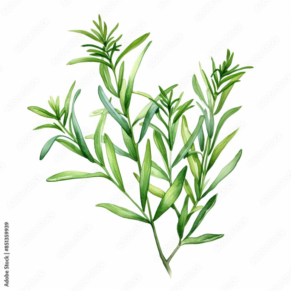 Fototapeta premium a watercolor illustration of Tarragon clipart, herb element, isolated on white background