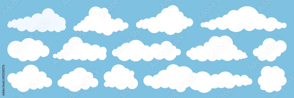 Set of cartoon cloud line in a flat design. White cloud collection. Set of cartoon cloud line in a flat design. White cloud collection.