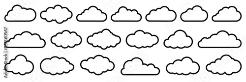 Set of cartoon cloud line in a flat design. White cloud collection. 