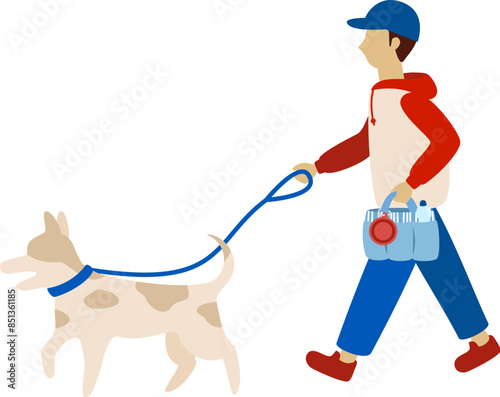 犬の散歩をする男性のベクターイラスト