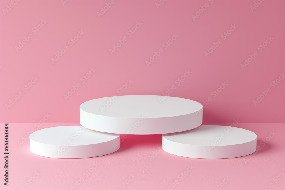 white round podium on pink background for product presentation. mockup with copy space white round podium on pink background for product presentation. mockup with copy space