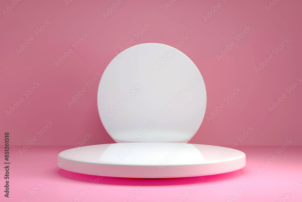 white round podium on pink background for product presentation. mockup with copy space white round podium on pink background for product presentation. mockup with copy space