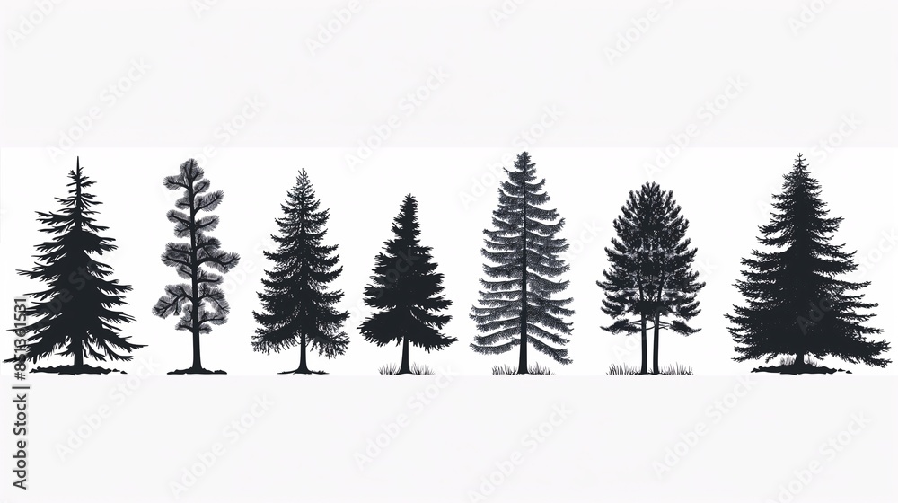 Fototapeta premium Pine Tree Silhouettes, Vector Illustration