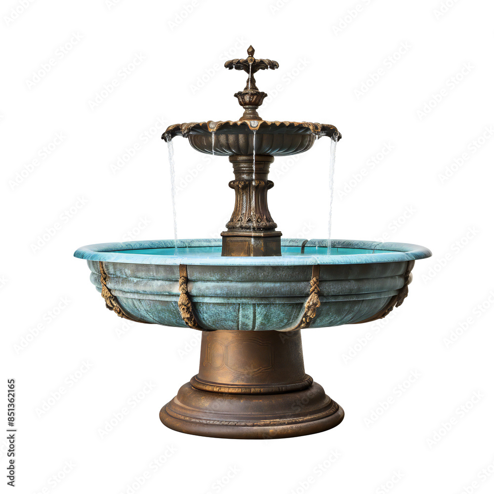 Fototapeta premium Ornate stone fountain with sculptures, png isolated on transparent