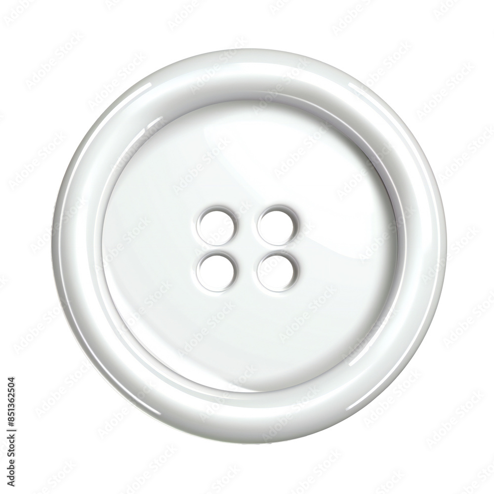White glossy button with two holes on transparent background White glossy button with two holes on transparent background