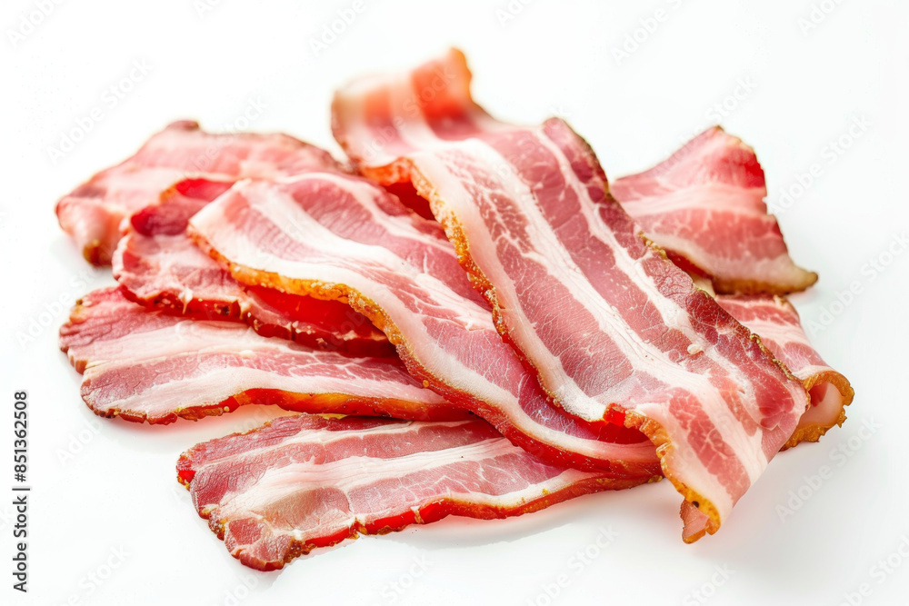 sliced raw bacon isolated on white background sliced raw bacon isolated on white background