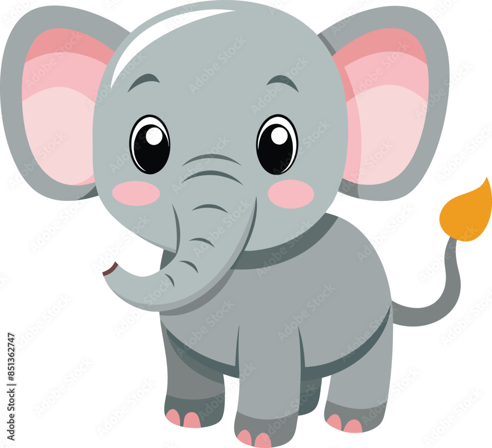 Fototapeta premium Cute Elephant Cartoon Vector illustration On White Background.
