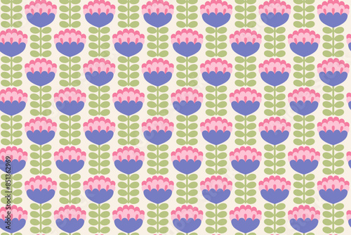 pastel floral seamless pattern, folk flowers