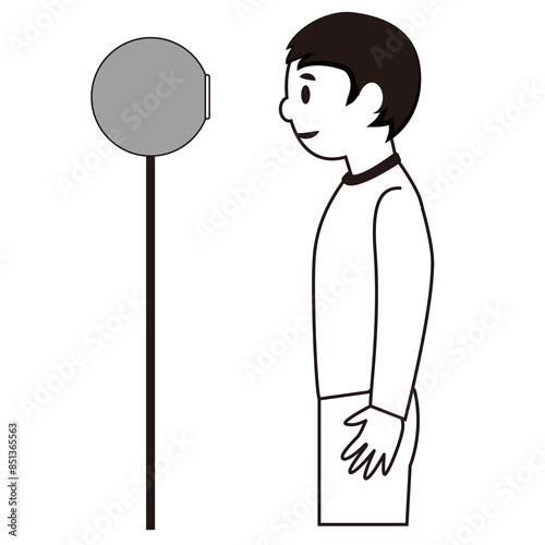 虹彩認証をする男性のイラスト