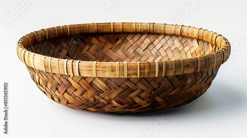 empty basket on white background,  bamboo basket 
