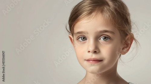 Cute young child with prominent protruding ears on a light background. Most commonly treated auricular deformity. Setback otoplasty banner. hyper realistic  photo