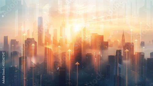 Fototapeta Naklejka Na Ścianę i Meble -  The city with upward arrows