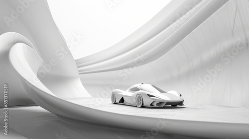 Futuristic minimal 3D render background backdrop canvas light white ambient architecture. Made for car product portraits mockups graphic artwork hyper realistic  photo