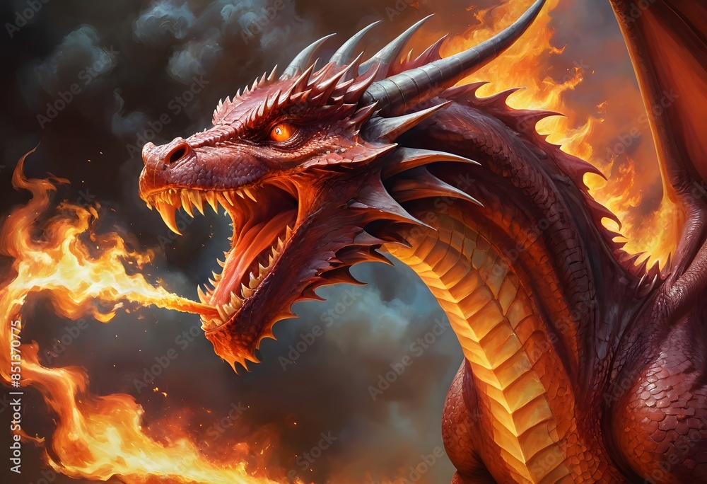 Fiery Dragon Breathing Fire