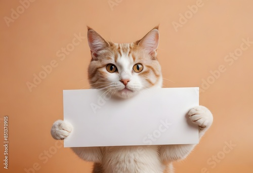 Cute Cat Holding a Blank White Sign