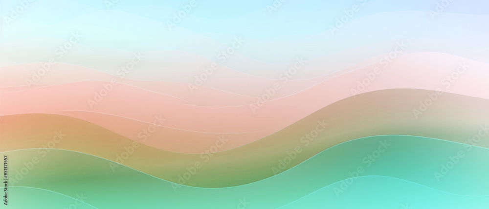 Fototapeta premium Abstract Gradient Waves Background with Soft Pastel Colors in Blue, Pink, and Green Tones, blurred noise and grainy texture