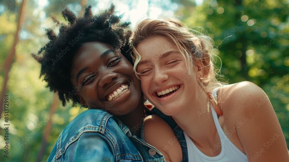Naklejka premium The joyful friends outdoors