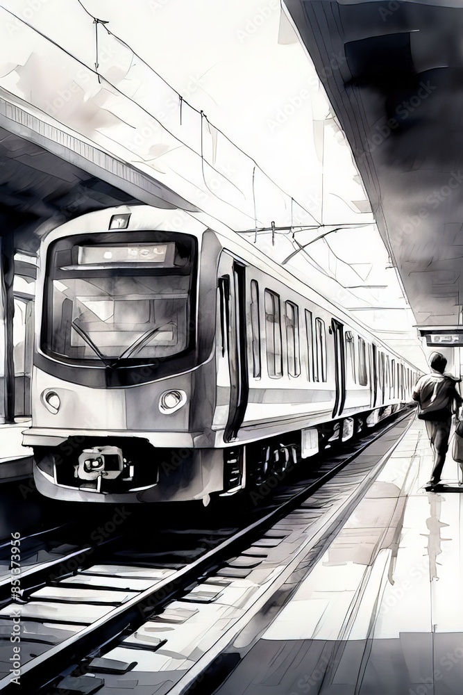 Fototapeta premium AI Image Generator, Scenic Train Journey through Lush Green Landscape