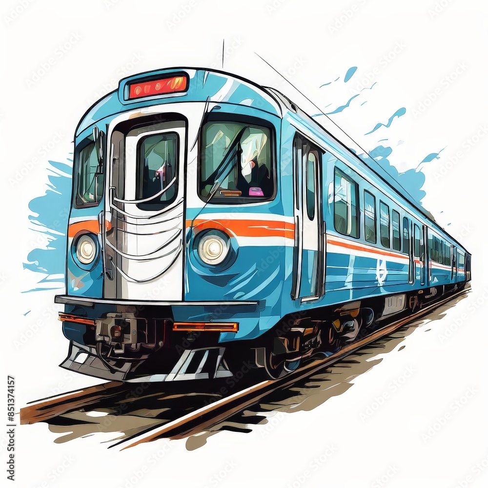 Fototapeta premium AI Image Generator, Scenic Train Journey through Lush Green Landscape